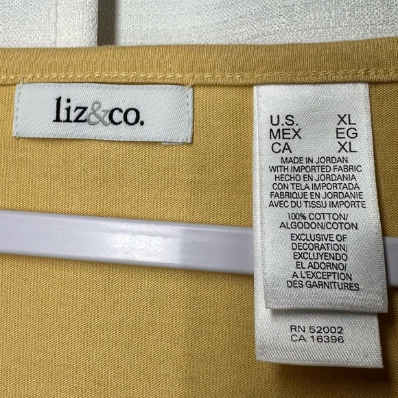 New NWT Liz & Co. Short Sleeve Yellow Henley Top XL Embroidered Liz Claiborne - Picture 3 of 8